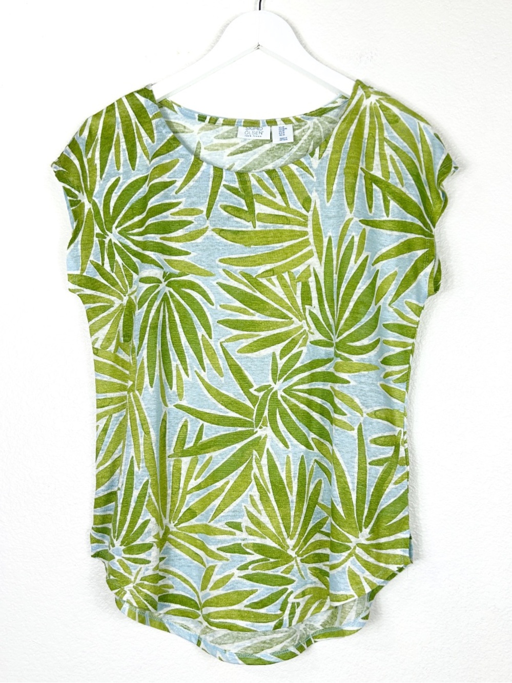 Sigrid Olsen 100% linen palm print top airy tropical resortwear size M EUC